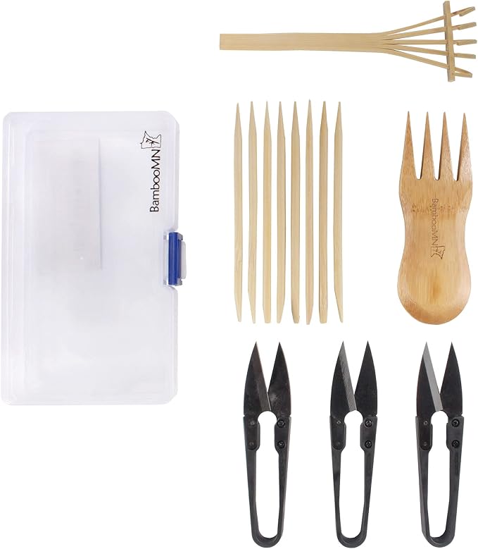 BambooMN Bonsai Tree Pruning Trimming Starter Tool Kit - Leaf Trimmers, and Bamboo Rake - 10 Sets