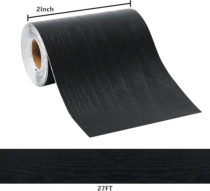 DESOMINOR 27FT Black Border Peel &Stick Black Wood Grain Wallpaper Border