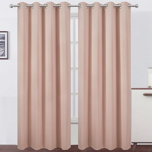LEMOMO Blackout Curtains 52 x 90 inches Long Blush Curtains Set of 2 Panels