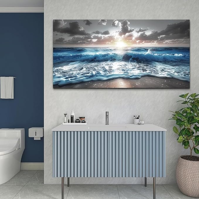 hyidecorart Blue Sea Waves Wall Pictures Framed Wall Art