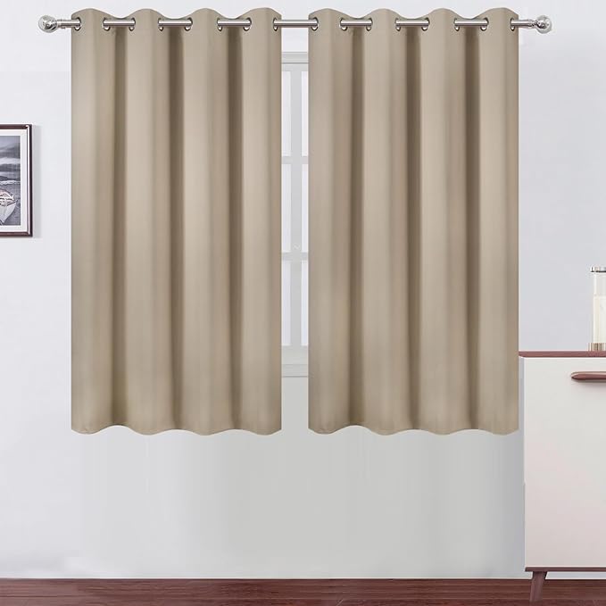 LEMOMO Blackout Curtains 66 x 54 Inch Long Khaki Curtains Set of 2 Panels Room