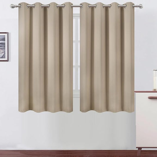 LEMOMO Blackout Curtains 66 x 54 Inch Long Khaki Curtains Set of 2 Panels Room
