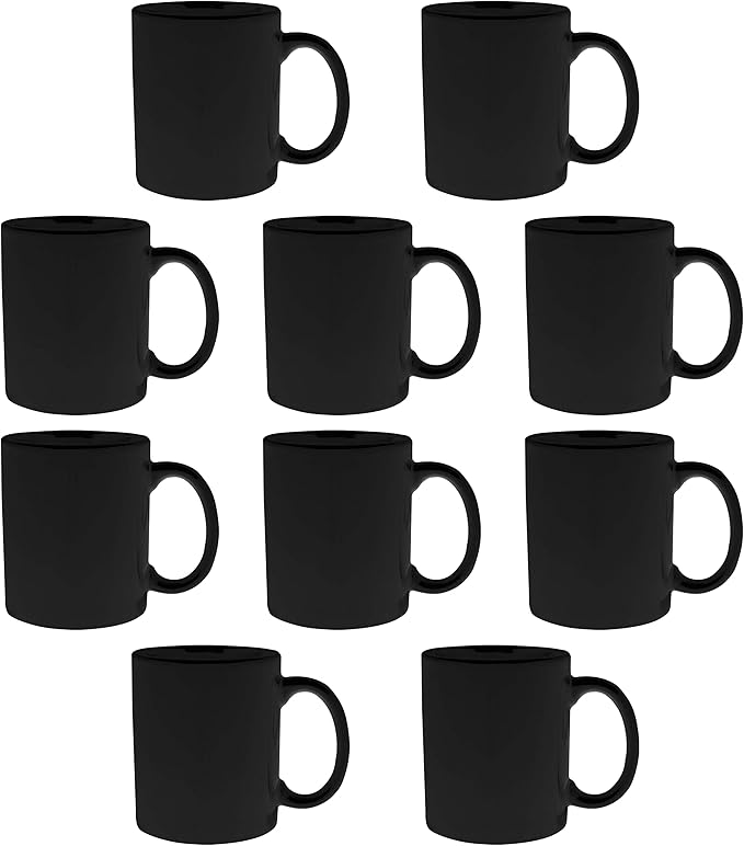 DISCOUNT PROMOS Ceramic Mugs – 11 oz. Set of 10, Personalized Bulk Pack, Perfect for Hot or Iced Drinks, Gaming – Black