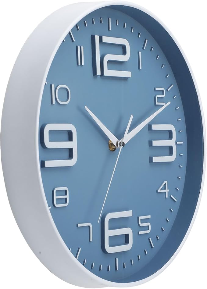 12 inch Silent and Non tick Battery Powered Quartz Round Wall Clock, Suitable