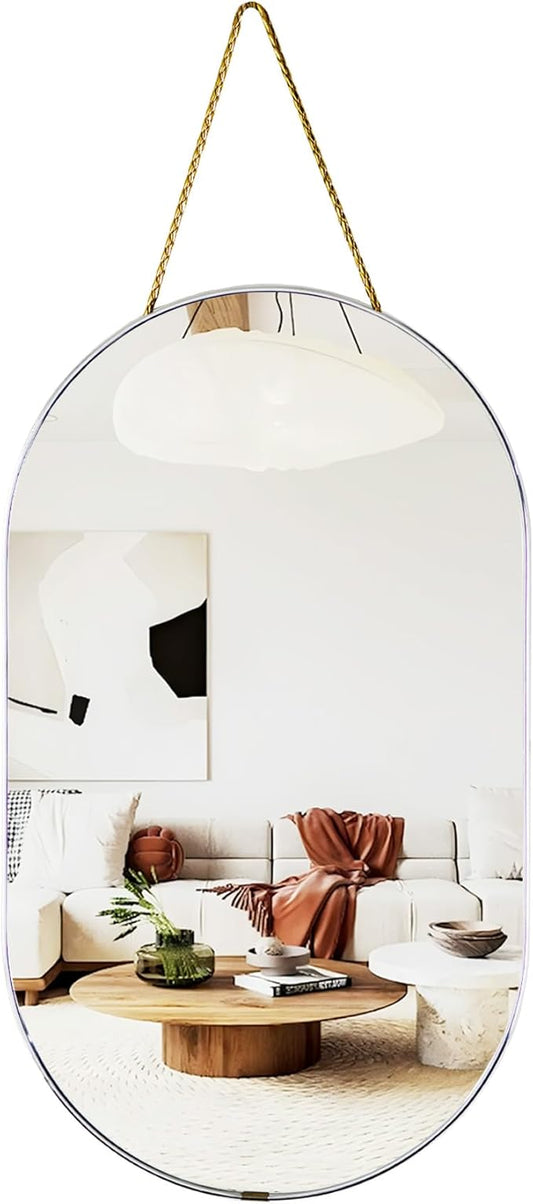 Oval Mirror with Lanyard, High Definition Bathroom Mirror