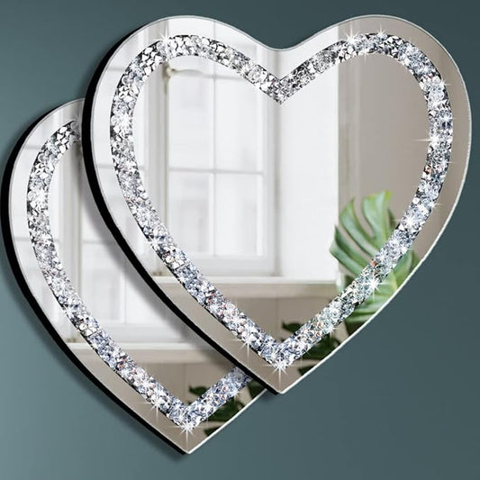 DMDFIRST Heart Shaped Silver Glass Mirror 2 Pack 12x12inch Crystal Crush
