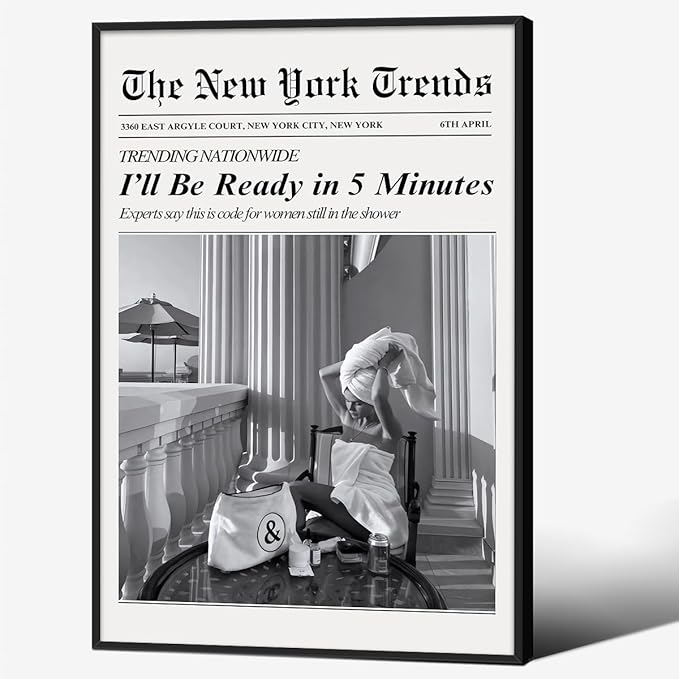 Vintage Newspaper Black Framed Wall Art Trendy Black and White Aesthetic
