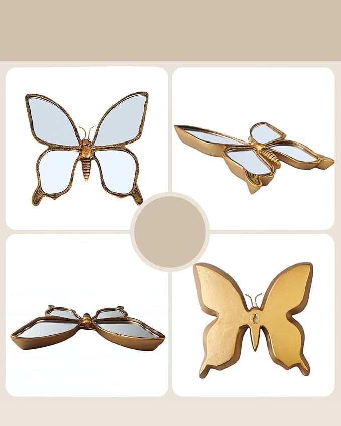 Dragonfly Wall Mirror Decor, Butterfly Art Wall Mirrors, Retro Gold Resin