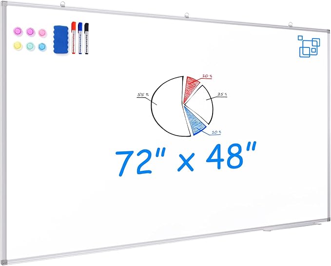 Maxtek White Board Dry Erase 72 x 48, Magnetic Dry Erase Whiteboard for Wall 6' x 4' Wall-Mounted Aluminum Frame Versatile Presentation Marker Board with a Long Pen Tray for Classroom, Office & Home