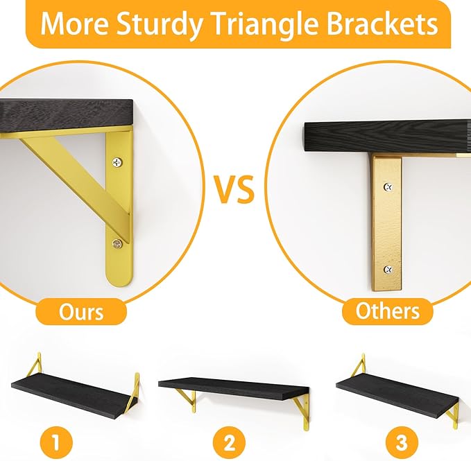 YGEOMER Floating Shelves for Wall, Different Sizes Black Wall Shelves for