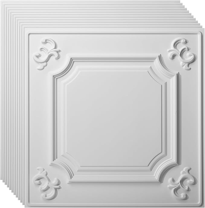 Art3d Drop Ceiling Tiles 24x24, Wainscoting Panels Glue Up 2x2, Cloud-White