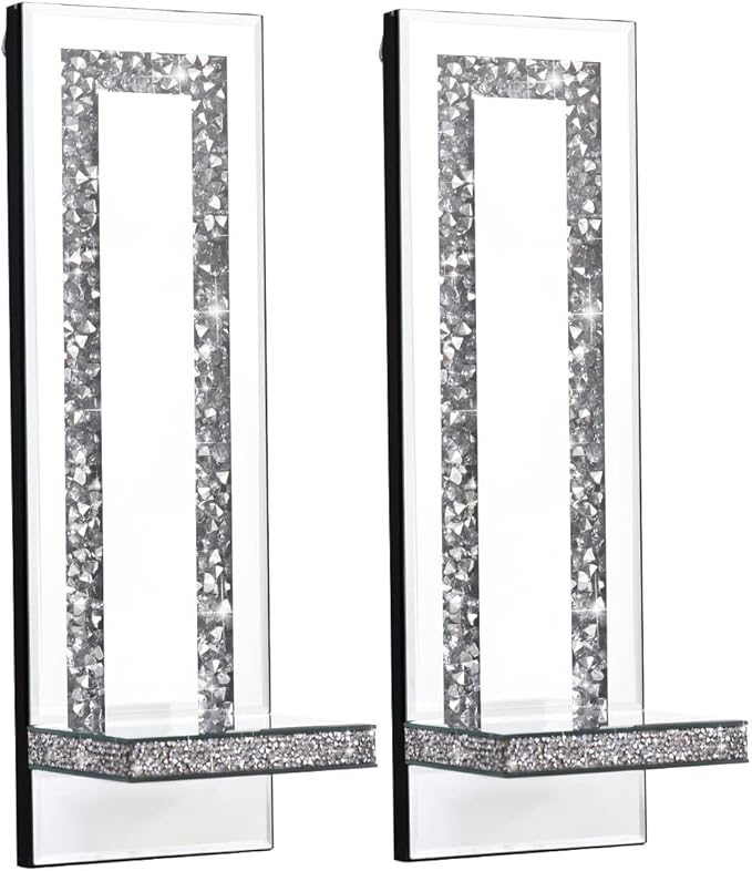 Aeveco Crystal Crush Diamond Mirrored Candle Sconces, Wall Decorations