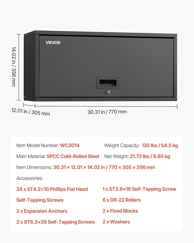 VEVOR Metal Wall Cabinet, 30.31W x 12.01D x 14.02H Inch, Floating Garage Tool