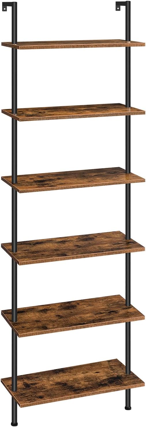 HOOBRO DIY Ladder Shelf, 6-Tier Wall Mounted Bookshelf, Office Vertical Bookcase