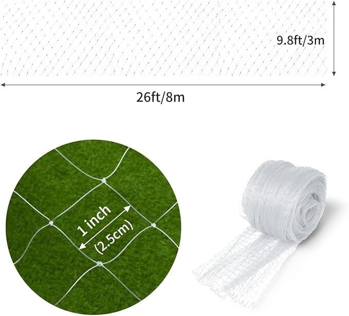 GWHOLE 9.8 x26 Ft Garden Netting with 1'' Square Mesh with Cable Tie for Fruit, Vegetable, Plant Trees Protection, White