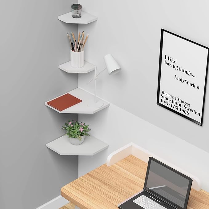 WELLAND 12-Inch Floating Corner Shelves Set of 2, Wall Mounted Storage Shelf