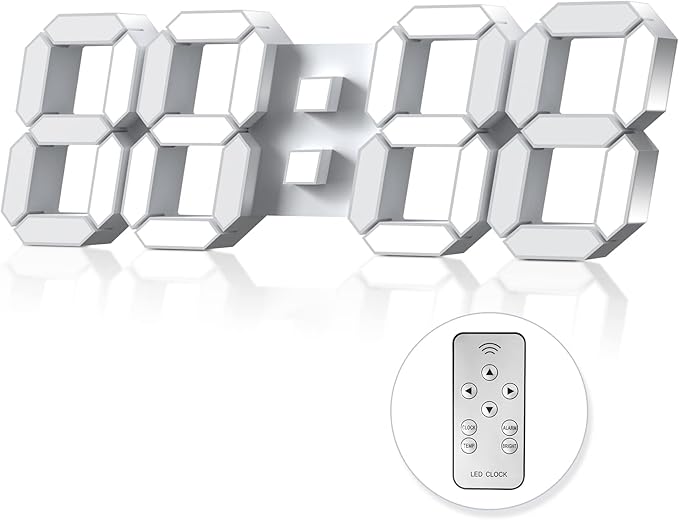 15" 3D LED Digital Wall Clock, Large Decor Wall Clock, Time/Date/Temperature
