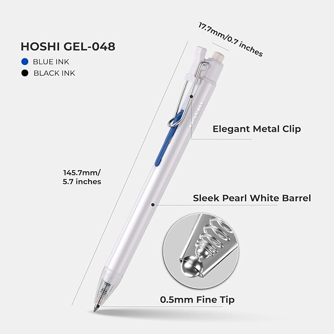 Thien Long Hoshi 6 PCs Premium Retractable Gel Pens Blue Ink, 0.5mm Fine Point, Auto-Lock Pocket Clip, Quick-Dry Japanese Ink - Perfect for Teacher, College, School & Office Supplies