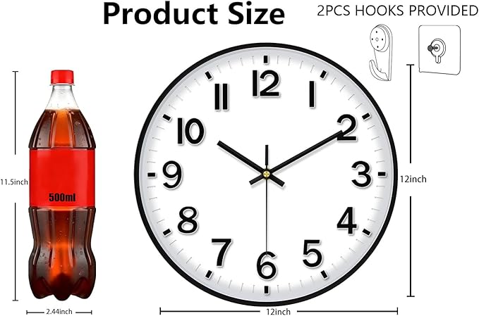 Wall Clocks Battery Operated, 12 Inch Non Ticking Digital Wall Clock, Silent