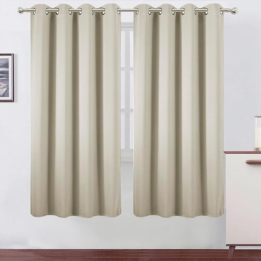 LEMOMO Blackout Curtains 66 x 72 Inch Long Light Beige Curtains Set of 2 Panels