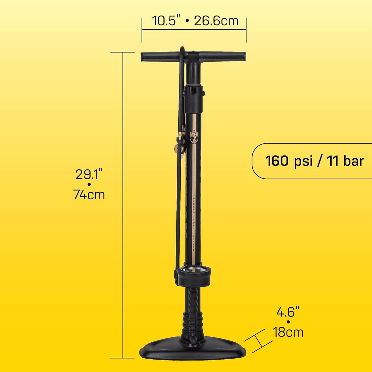 Topeak JoeBlow Tubi 2Stage Bike Pump - High-Pressure Floor Pump for Tubeless & Standard Tires, Durable Steel & Aluminum Construction