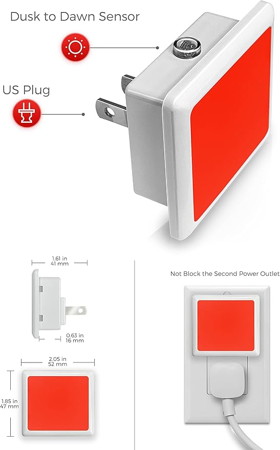 L LOHAS LED Red Night Lights Plug into Wall 2-Pack, 0.3W Plug in Night Light