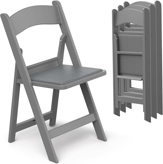 Nazhura Garden and Patio Folding Chair Set of 4 for Events and Wedding, Lightweight with Padded Seat, Water-Proof, Double Braced Frame, Non-Slip Feet, 900LB Capacity (Grey)