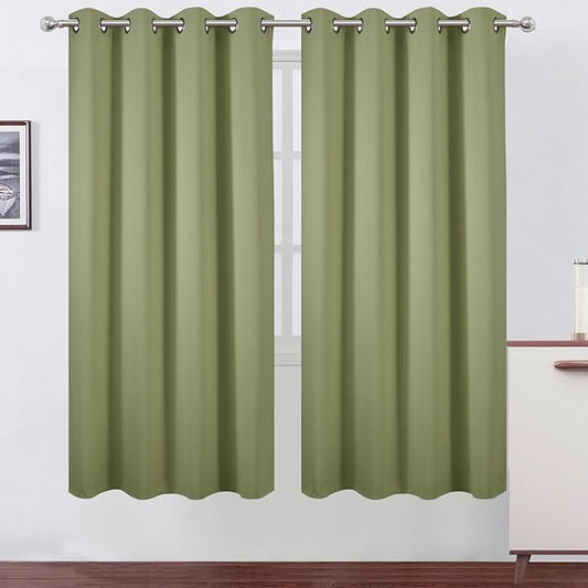 LEMOMO Blackout Curtains 66 x 72 Inch Long Sage Green Curtains Set of 2 Panels