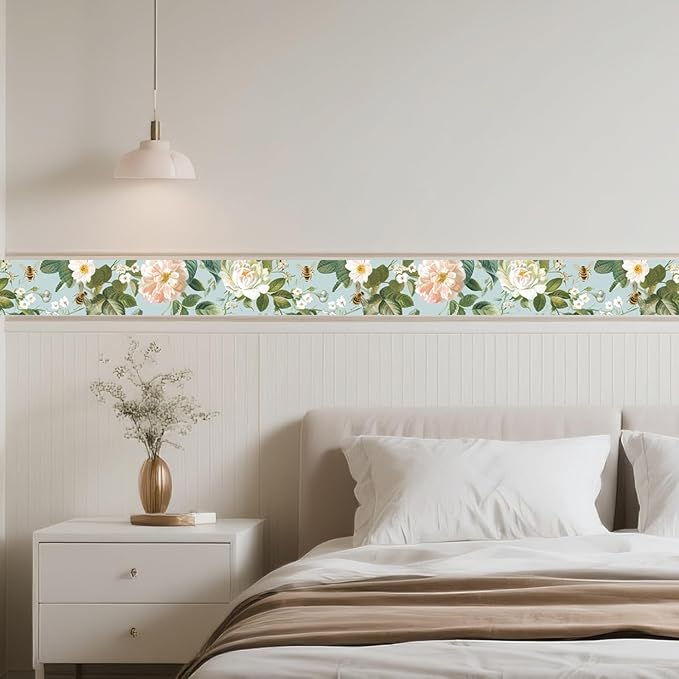 IVN Wallpaper Border Peel and Stick Wall Floral Bee Decorative Wall Trim Self