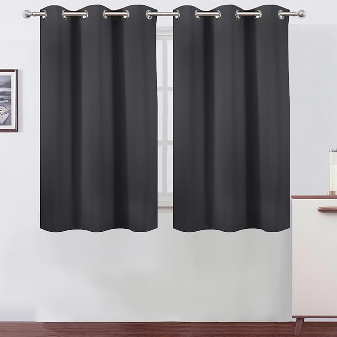LEMOMO Dark Grey Blackout Curtains 42 x 54 Inch Length Set of 2 Panels Grommet