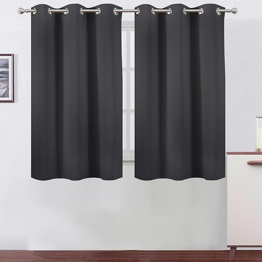 LEMOMO Dark Grey Blackout Curtains 42 x 54 Inch Length Set of 2 Panels Grommet
