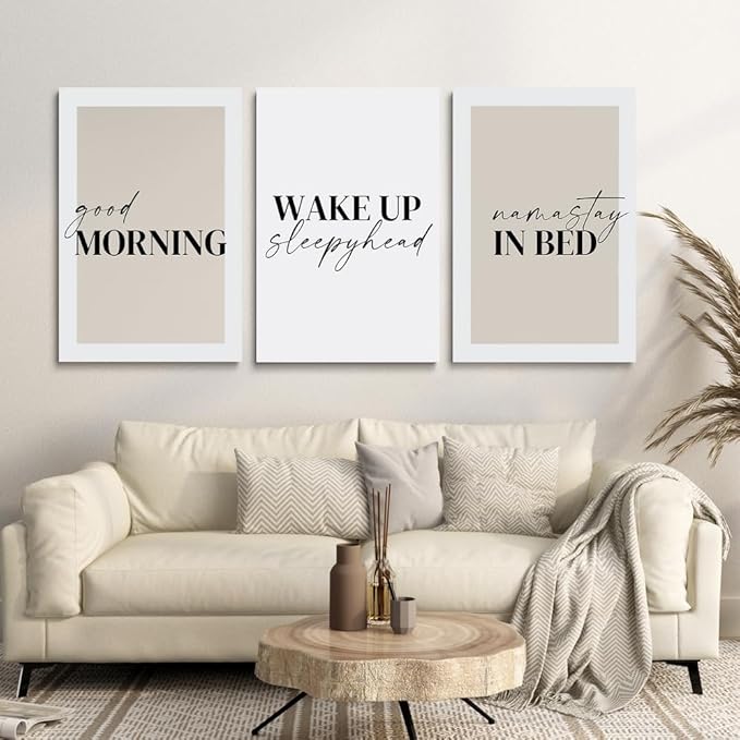 GUBIYU Bedroom & Morning Wall Art Prints Set of 3, Above Bed Decor, Good