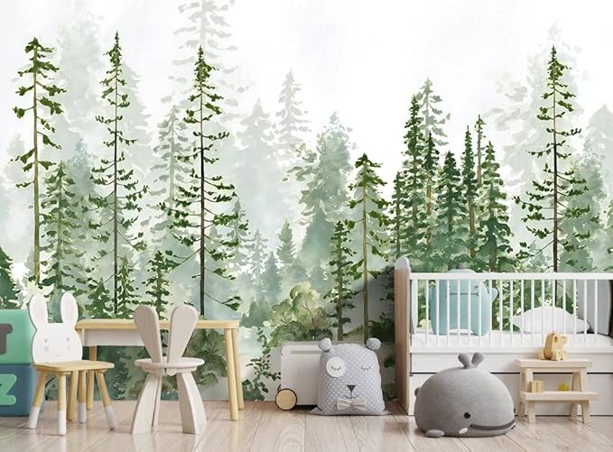 Boys or Girls Cartoon Pine Tree Forest wallpeper Nursery Kids Bedroom wall Mural