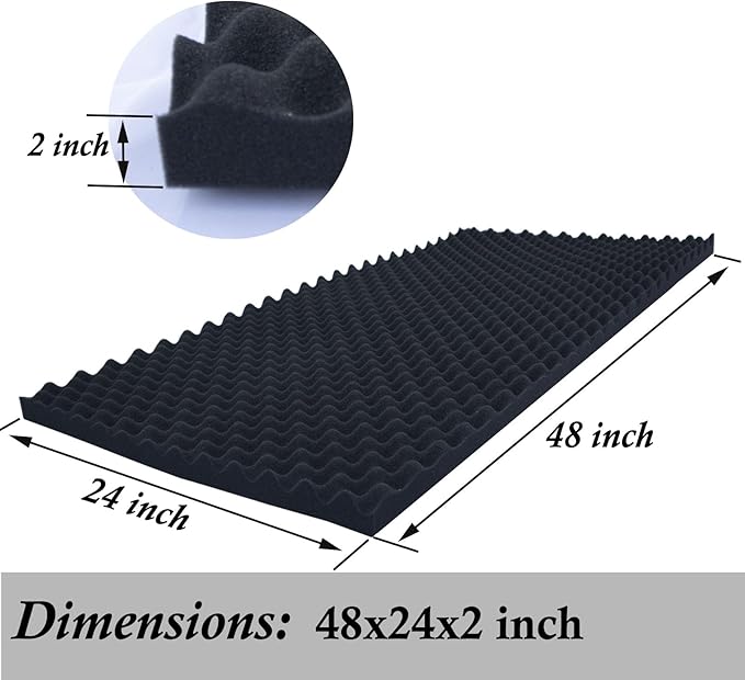 2 Pack Acoustic Foam, High Density Fire Resistant Soundproof Panels