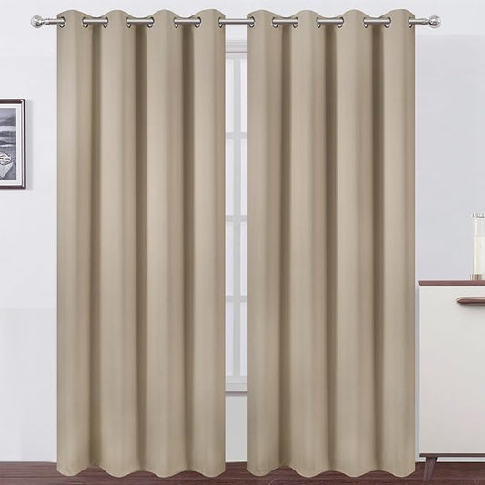 LEMOMO Blackout Curtains 66 x 84 inch/Khaki Curtains Set of 2 Panels/Thermal