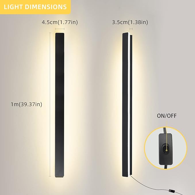 KELUOLY Modern Plug in Long Wall Sconce, 20W Warm White 3000K Acrylic Indoor