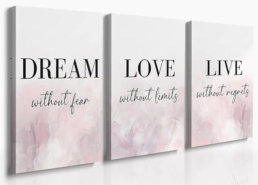 GUBIYU Dream Love Live Quotes Posters Print Set of 3 Pink Purple Love Quotes