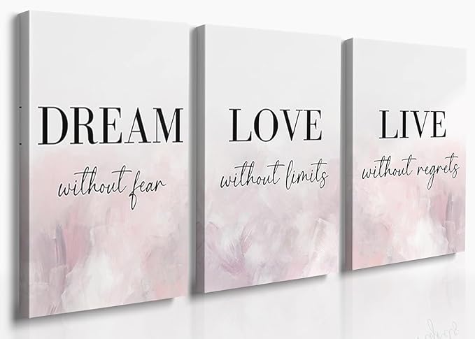 GUBIYU Love Decor for Bedroom Dream Live Quotes Posters Prints Set of 3 Pink