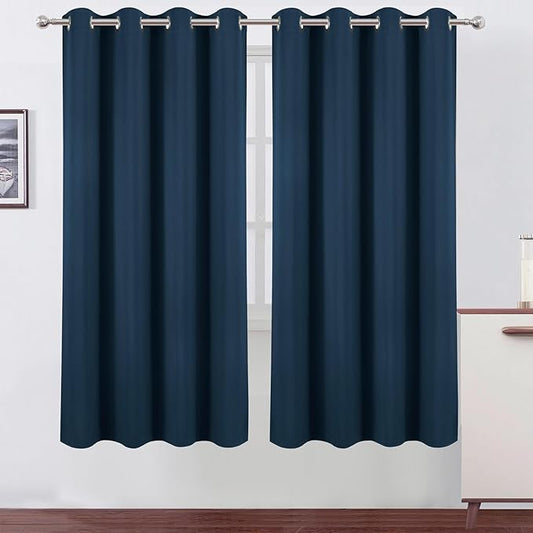 LEMOMO Blackout Curtains 66 x 72 Inch Long Navy Blue Curtains Set of 2 Panels