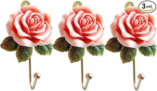 3 Pack Pink Flower Decorative Hooks