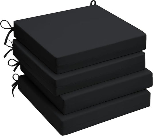 UNIKOME Outdoor Chair Cushions Pack of 4, Water Resistant Patio Cushions with Ties, High Density Sponge Filling Square Corner Seat Cushions for Outdoor Furniture, 18.5"x16"x3", Black