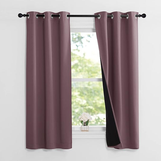 NICETOWN Dry Rose 100% Blackout Lined Curtains, 2 Thick Layers Narrow Wide