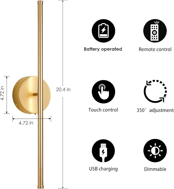 KARTOOSH Battery Operated Wall Sconces, Dimmable Wall Sconces Set of Two