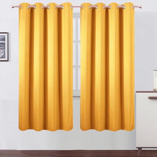 LEMOMO Blackout Curtains 66 x 72 Inch Long Yellow Curtains Set of 2 Panels Room