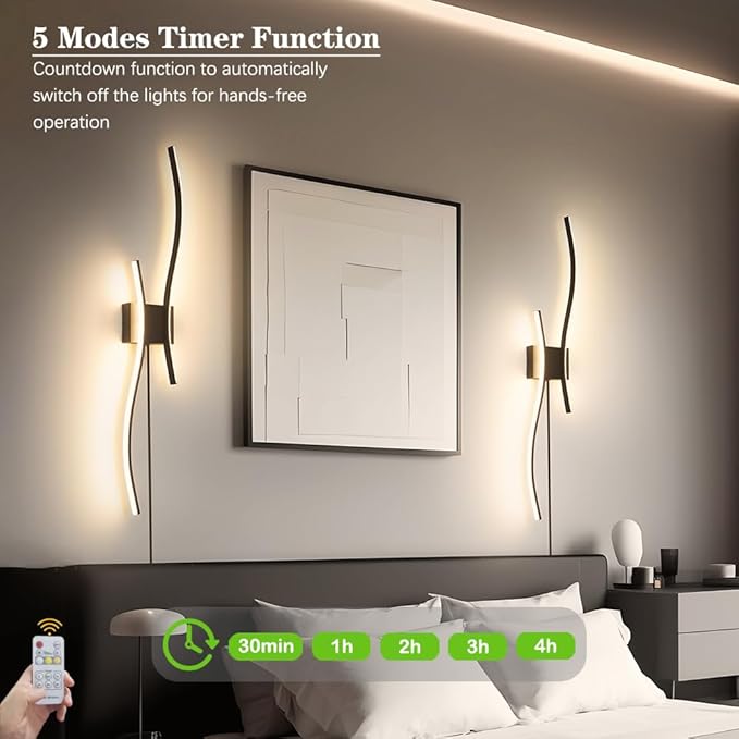 Daunton Modern Black Plug in Wall Sconces Set of 2