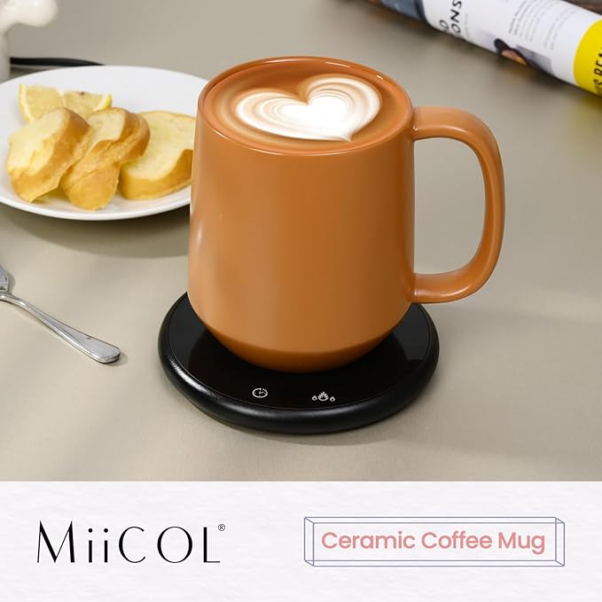 Miicol Ceramic Coffee Mug, 16 oz Large Coffee Cup, Tea Mug with Handle, Flat Bottom Mug for Men, Women, Office, Microwave and Dishwasher Safe, Multi-Color, Burnt Orange