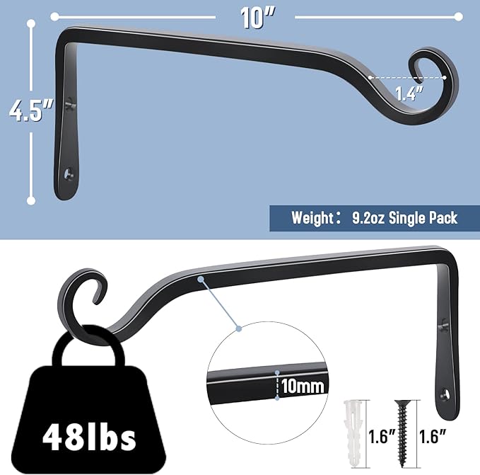 FEED GARDEN Wall Hooks for Hanging Plants 10 Inch