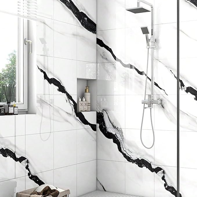 Chejiaye 10pcs Marble Peel and Stick Backsplash Waterproof Washroom Wall Panels