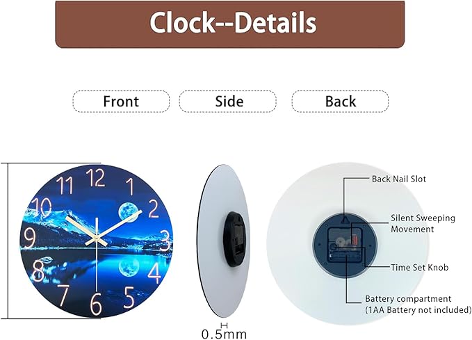 Big Wall Clocks Battery Operated 16 Inches or Larger Glass Moon Clock