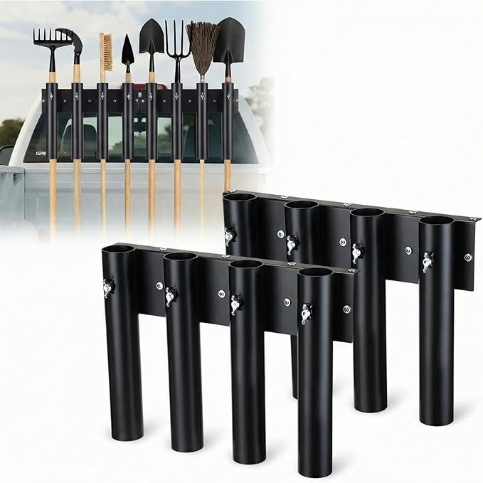 AceOrbit 8 Hole Shovel Holder for Truck Heavy Duty Trailer Tool Rack Shovel Mount 8 Holes in 2 Group Commercial Grade Metal Rack Garden Tool Storage Racks for Trimmer, Rake, Lawn, Landscape Hand Tools